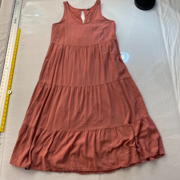 Nicole Miller New York Tiered Linen Blend Dress Mauve Sleeveless L - Picture 10 of 15